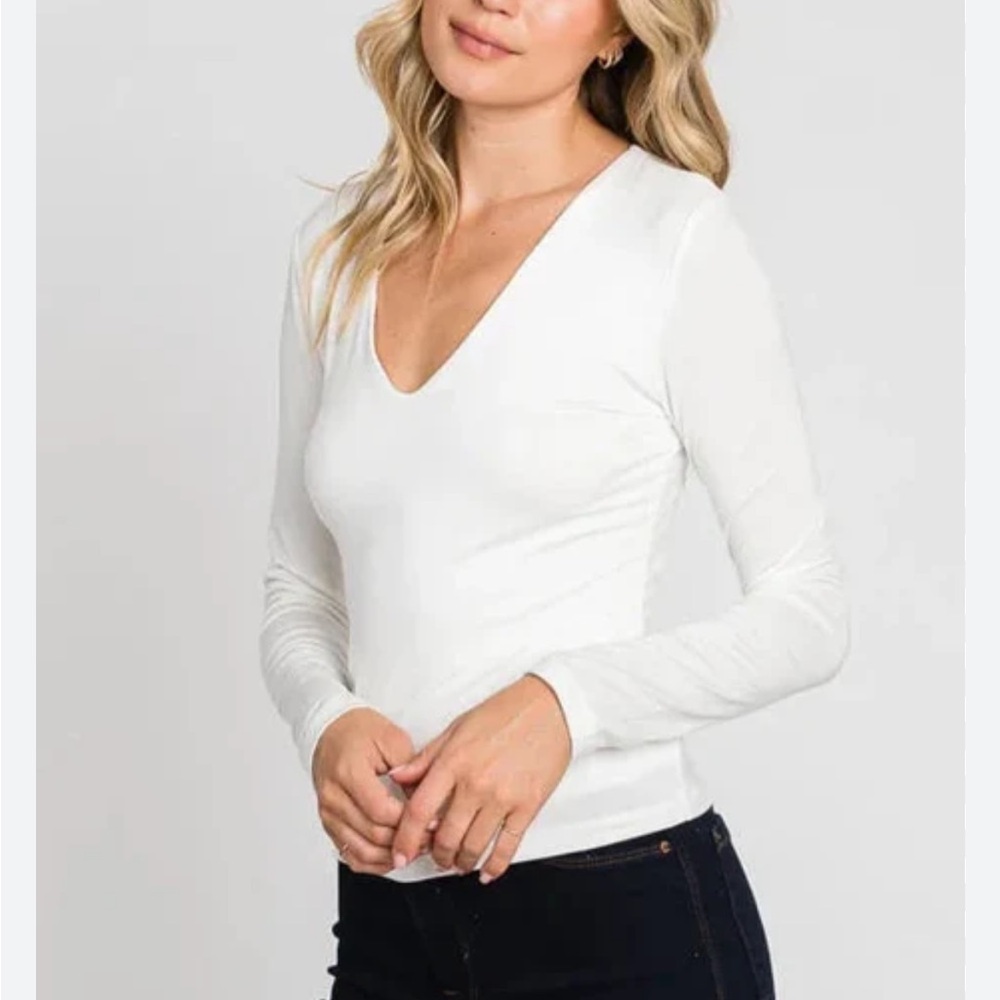 BikBok TL Harley V-NECK DOUBLE LAYER LONG SLEEVE TOP Classic White Small